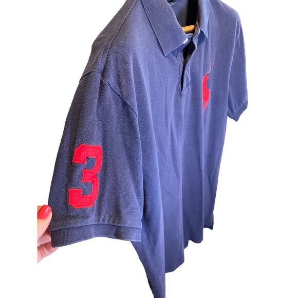 Vintage 90s Y2K Navy Blue Big Logo Polo Ralph Lauren Collared Shirt Sz XL - Picture 4 of 9